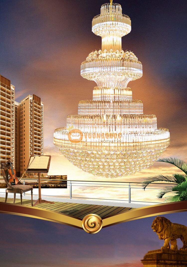 Đèn chùm pha lê cao cấp gắn trần biệt thự CM198-4